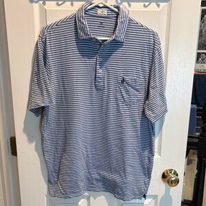 johnnie-O Navy and White Striped Polo Shirt